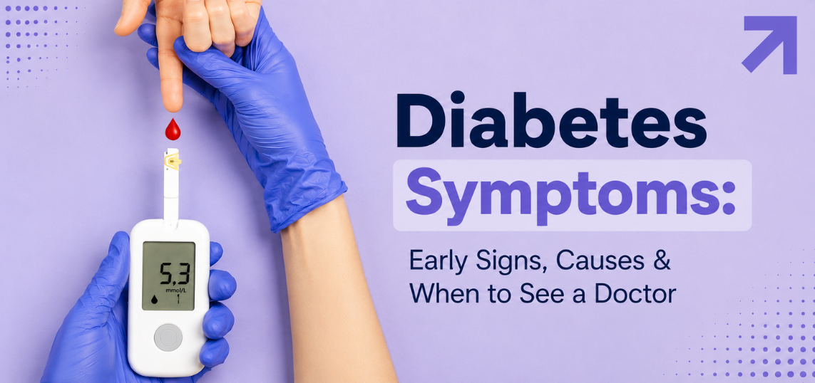 Early symptoms of diabetes including frequent thirst, fatigue, blurred vision, and blood sugar monitoring.