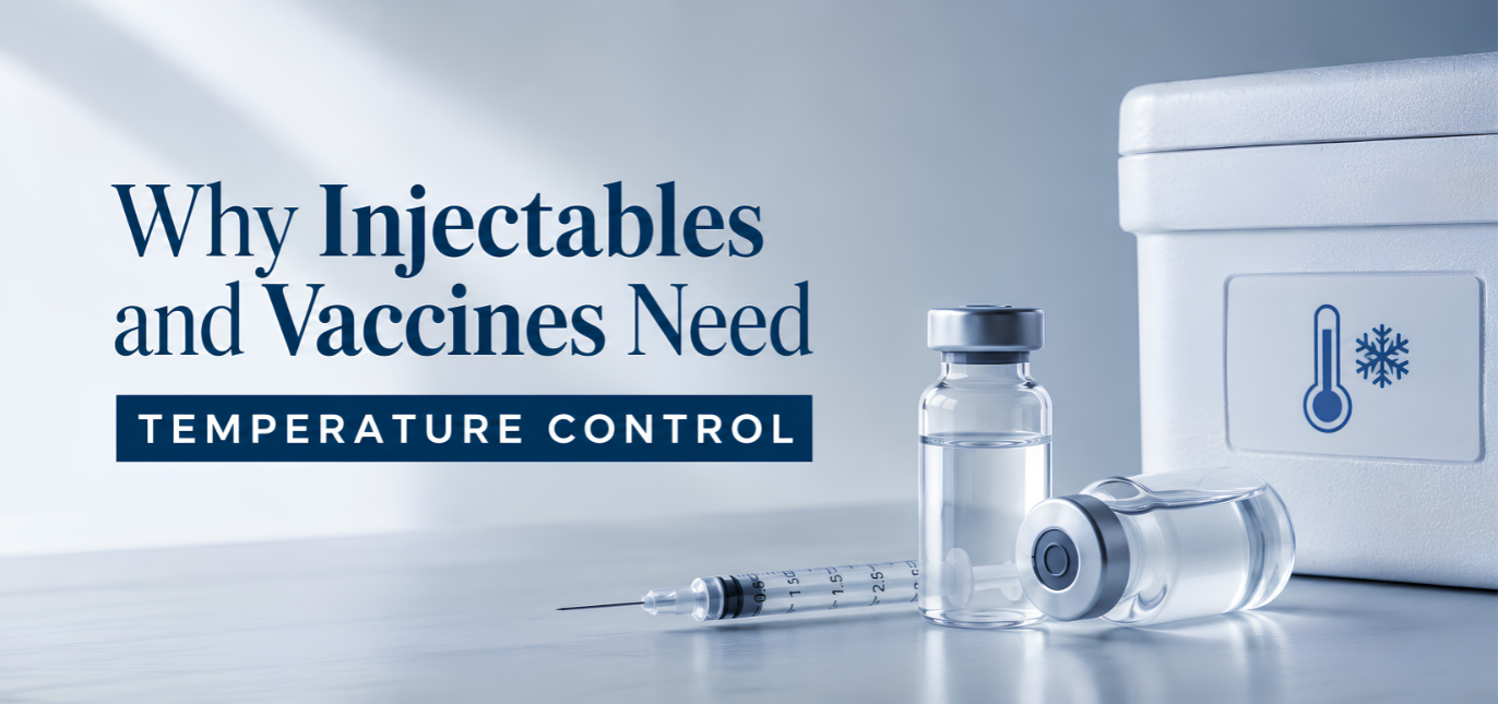 Injectables and vaccines stored under cold chain temperature control